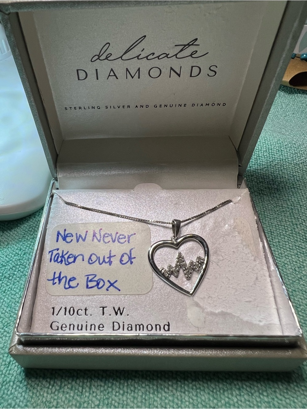 NEW Heart Beat Sterling Silver Heart Pendant Necklace with Genuine Diamonds